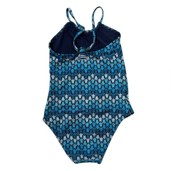 Toddler Girls Vilebrequin Blue Sea Turtle Print One Piece Swimsuit - Picture 2 of 5